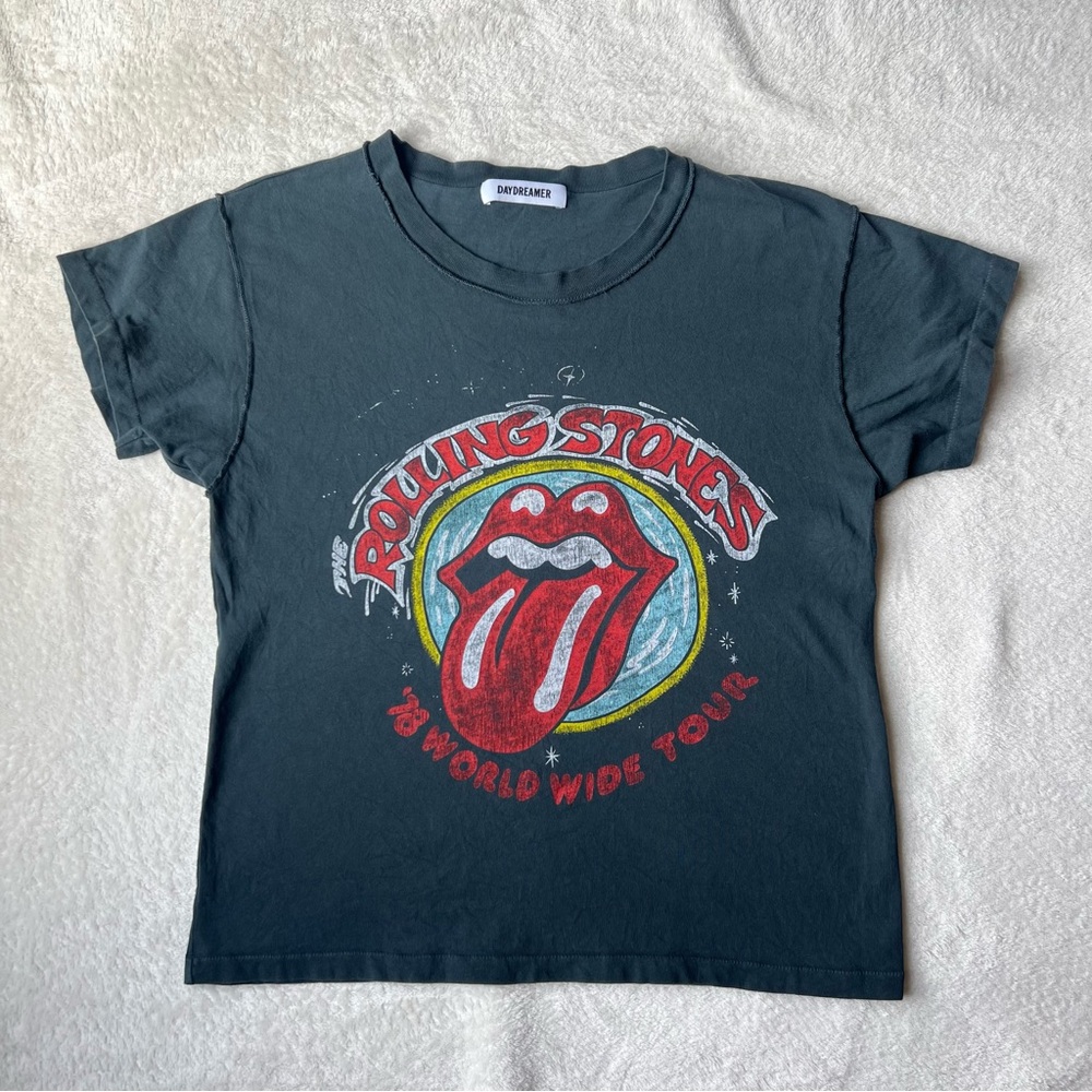 Daydreamer Black Rolling Stones Graphic Tee with Red Tongue